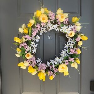 Spring Yellow & Pink Floral Wreath